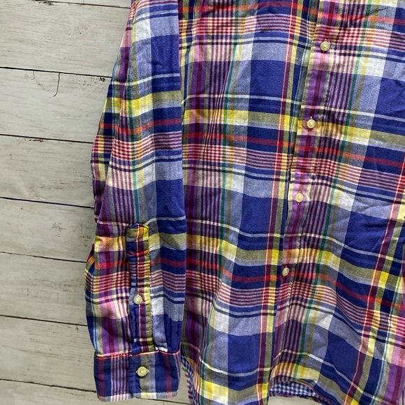 Polo Ralph Lauren Plaid Linen Colorful Mens button Long Sleeve Shirt Large - Picture 5 of 16
